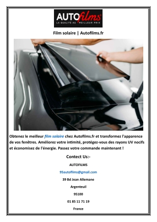 Film solaire  Autofilms.fr