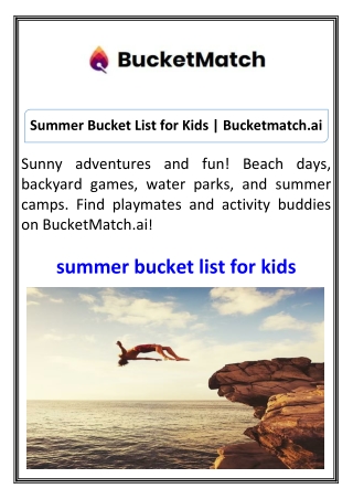 Summer Bucket List for Kids  Bucketmatch.ai