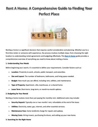 Rent A Home: A Comprehensive Guide to Finding Your Perfect Place