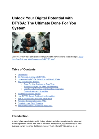 Unlock Your Digital Potential with DFYSA- The Ultimate Done‑For‑You System