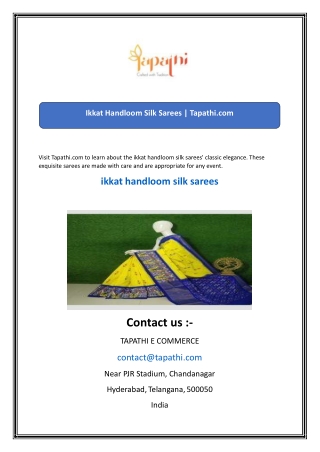 Ikkat Handloom Silk Sarees  Tapathi