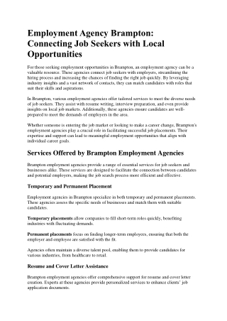 Employment Agency Brampton