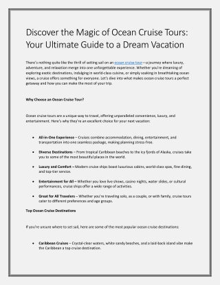 Discover the Magic of Ocean Cruise Tours Your Ultimate Guide to a Dream Vacation
