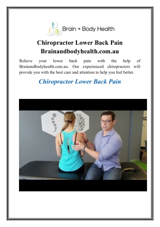 Chiropractor Lower Back Pain Brainandbodyhealth.com