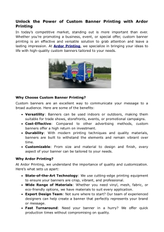 Unlock the Power of Custom Banner Printing with Ardor Printing