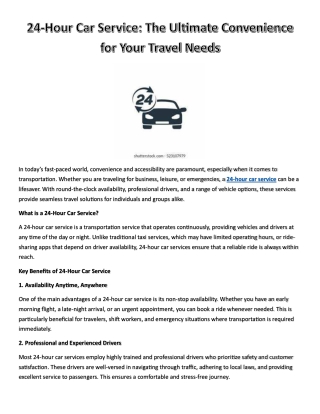 24-Hour Car Service: The Ultimate Convenience for Your Travel Needs