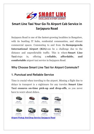 Smart Line Taxi Your Go-To Airport Cab Service in Sarjapura Road