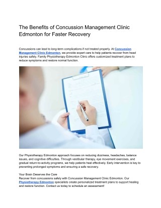 The Benefits of Concussion Management Clinic Edmonton for Faster Recovery
