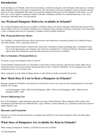 Are Weekend Dumpster Deliveries Available in Orlando?