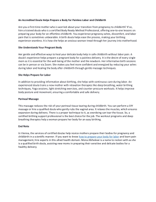 An Accredited Doula Helps Prepare a Body for Painless Labor and Childbirth