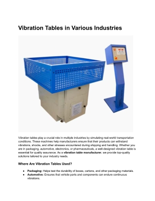 Vibration Tables in Various Industries