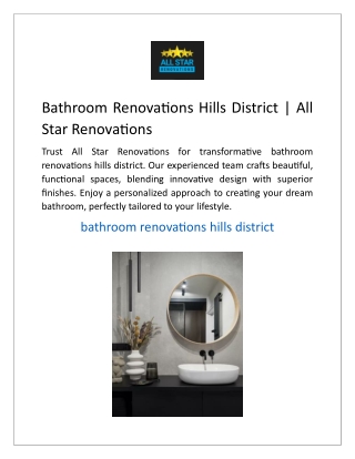 Bathroom Renovations Hills District All Star Renovations