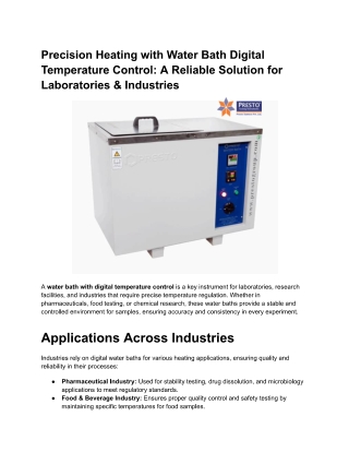 Precision Heating with Water Bath Digital Temperature Control A Reliable Solution for Laboratories & Industries