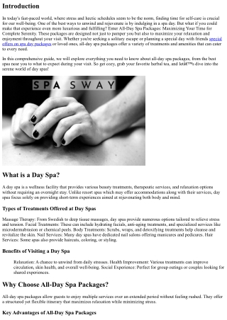 **“All-Day Spa Packages: Maximizing Your Time for Complete Serenity”**