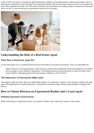 How to Choose Between an Experienced Realtor and a Local Agent