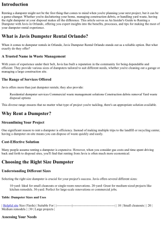 An Insider's Guide to Renting a Dumpster with Javis in Orlando