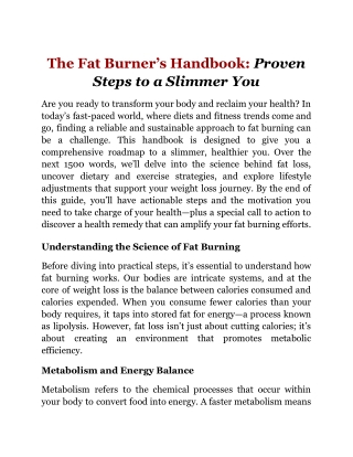The Fat Burner’s Handbook_ Proven Steps to a Slimmer You