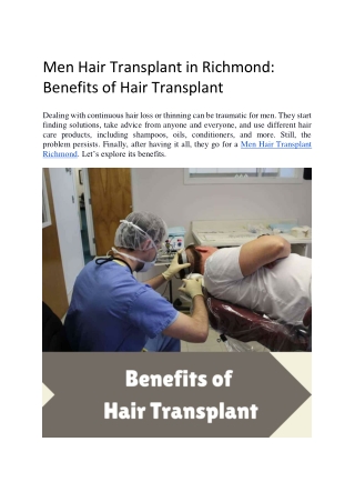 Men Hair Transplant in Richmond Benefits of Hair Transplant