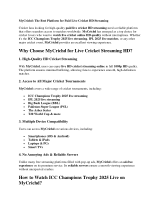 MyCrichd The Best Platform for Paid Live Cricket HD Streaming