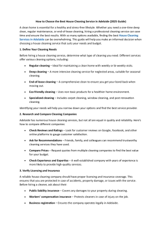 How to Choose the Best House Cleaning Service in Adelaide (2025 Guide)