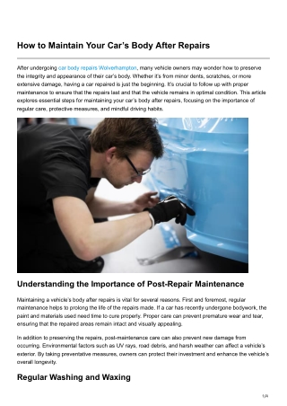 How to Maintain Your Cars Body After Repairs