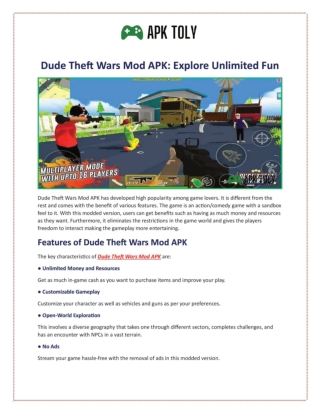 Dude Theft Wars Mod APK: Explore Unlimited Fun