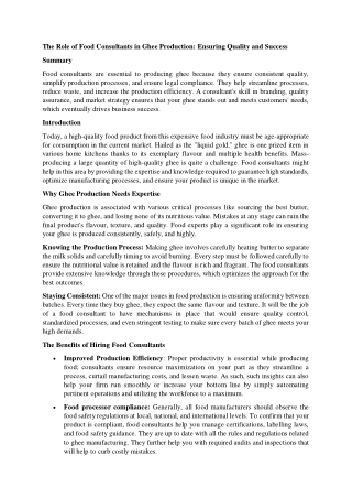 The Role of Food Consultants in Ghee Production