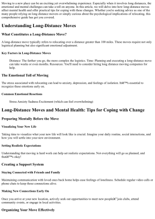 Long-Distance Moves and Mental Health: Tips for Coping with Change