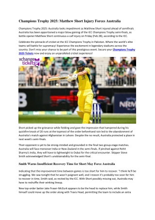 Champions Trophy 2025 Matthew Short Injury Forces Australia