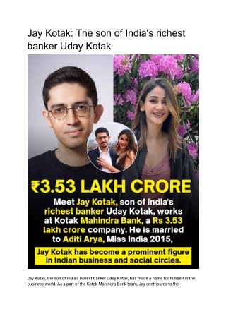 Jay Kotak: The Son of India's Richest Banker Uday Kotak
