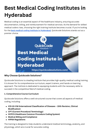 Best Medical Coding Institutes in Hyderabad | QuickCode Solutions