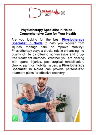 Physiotherapy Specialist in Noida Comprehensive Care for Your Health