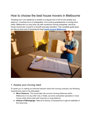 How to choose the best house movers in Melbourne