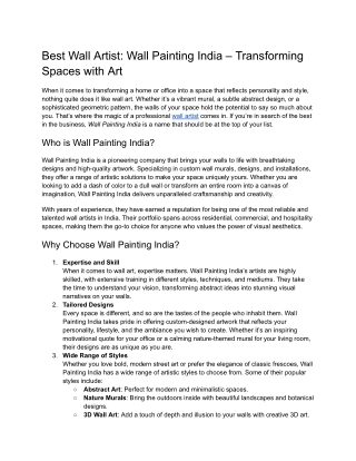 Best Wall Artist_ Wall Painting India – Transforming Spaces with Art