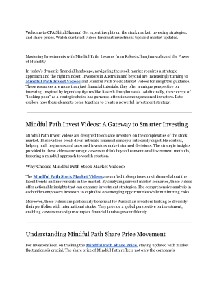 Mindful Path Invest Videos