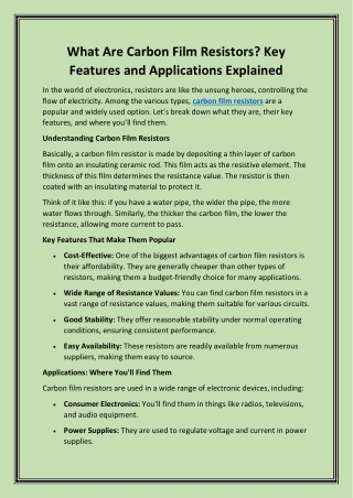 What Are Carbon Film Resistors? Key  Features and Applications Explained