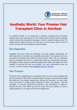 Elevate Your Confidence: Next-Gen Hair Transplants in Amritsar