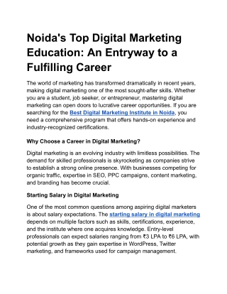 Noida's Top Digital Marketing Education_ An Entryway to a Fulfilling Career