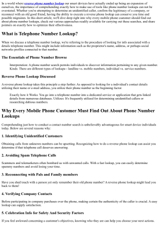 Reasons Why  All  Mobile Phone  Customer  Need To  Understand About Phone Number