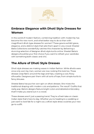 Embrace Elegance with Dhoti Style Dresses for Women