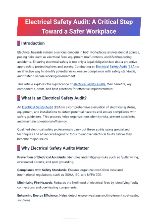 Electrical Safety Audit: A Critical Step Toward a Safer Workplace