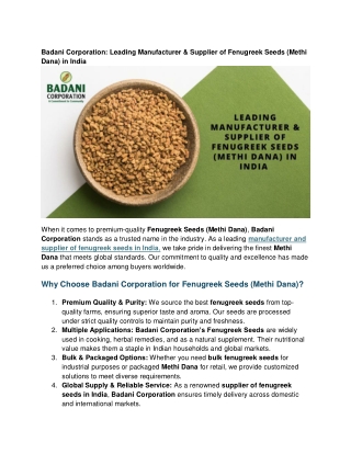 Leading Manufacturer & Supplier of Fenugreek Seeds (Methi Dana) in India