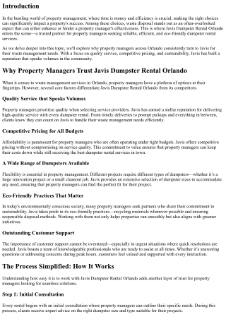 Why Property Managers Trust Javis Dumpster Rental Orlando