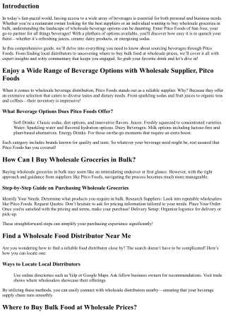 Enjoy a Wide Range of Beverage Options with Wholesale Supplier, Pitco Foods