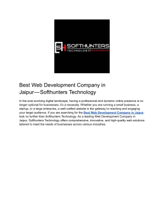 Best Web Development Company in Jaipur — Softhunters Technology