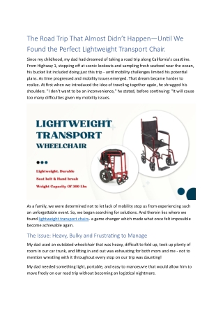 Lightweight transport wheelchair