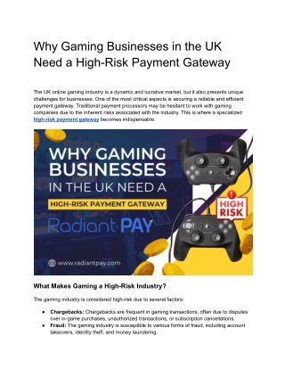 Why Gaming Businesses in the UK Need a High-Risk Payment Gateway