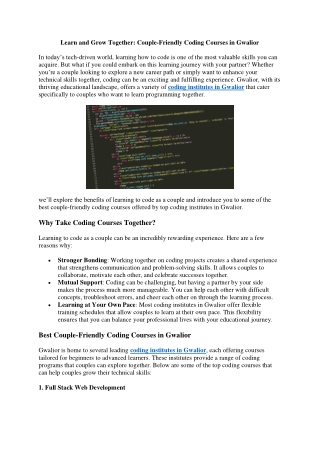 Learn and Grow Together Couple-Friendly Coding Courses in Gwalior