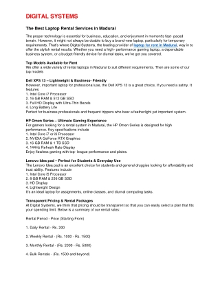 The Best Laptop Rental Services in Madurai