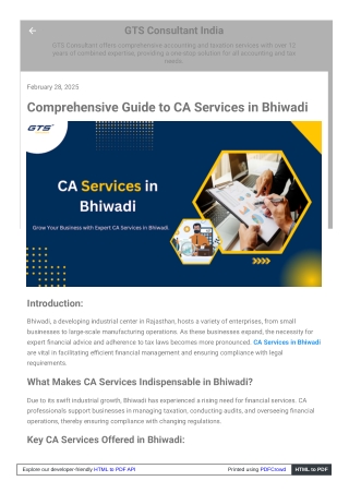 Comprehensive Guide to CA Services in Bhiwadi